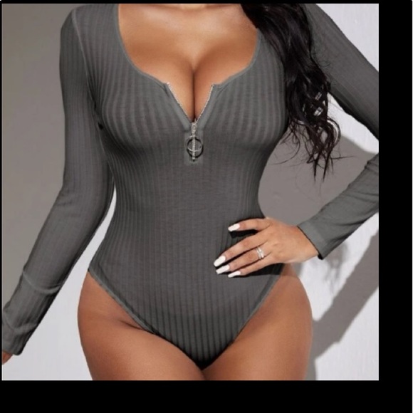 SHEIN Tops - Two SEXY Ribbed Knit Quarter O-Ring Zipper Bodysuits